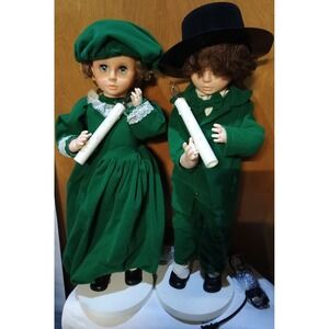 Vintage Boy and  Girl Matching Christmas Children 24in. Animated Figures Set